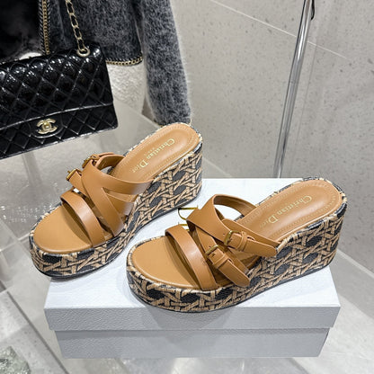 CD 26s Platform Sandal 65 Brown Black Monogram Leather 636348