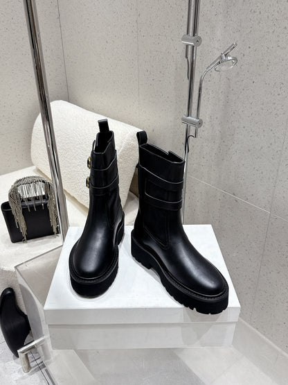 Celine 25 Bulky Biker Boot Black Cowhide 554194
