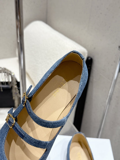 Celine 25 Ballet Flat Leopard Denim Fabric mix Cowhide 554200
