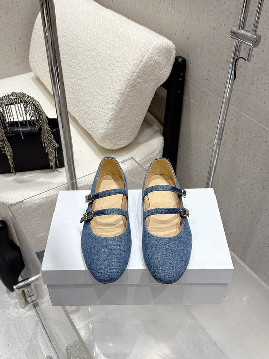 Celine 25 Ballet Flat Leopard Denim Fabric mix Cowhide 554200