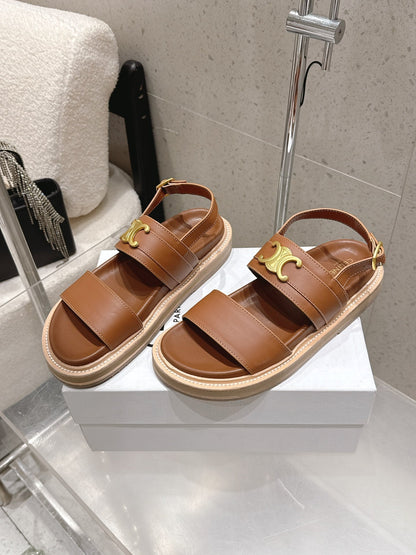 Celine Triomphe Sandals Brown Calfskin 610938