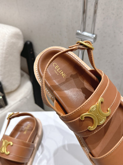 Celine Triomphe Sandals Brown Calfskin 610938
