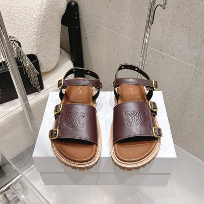 Celine Triomphe Sandals Brown Leather 610943