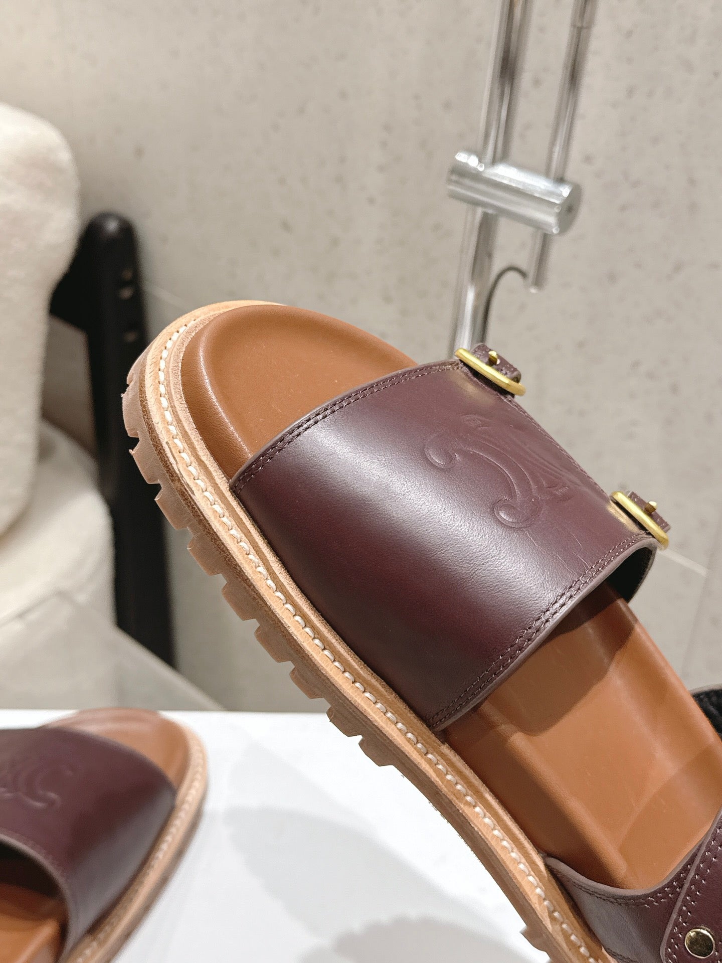 Celine Triomphe Sandals Brown Leather 610943
