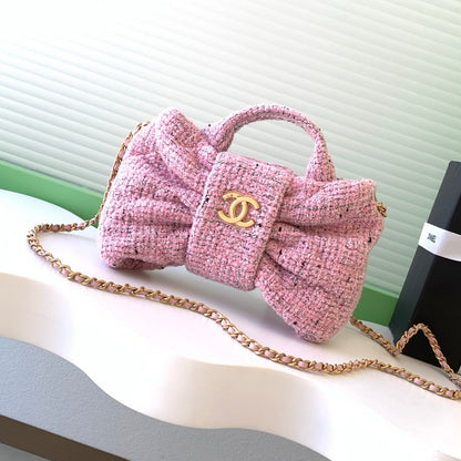 Chanel 2026 Bow Bag 26cm Pink Wool Fabric
