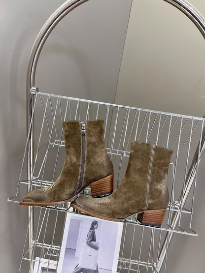 CELINE 25 Cowboy Boots Dark Brown Suede 434417