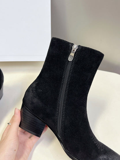CELINE 25 Cowboy Boots Black Suede 434418