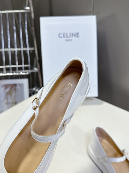 CELINE Ballet Flats White Patent Leather 285930