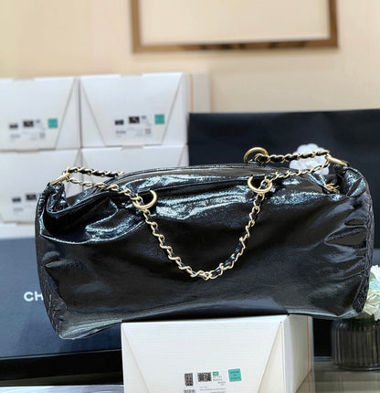 Chanel 2026 CC Chain Hobo Bag 47cm Black Patent Leather 353039