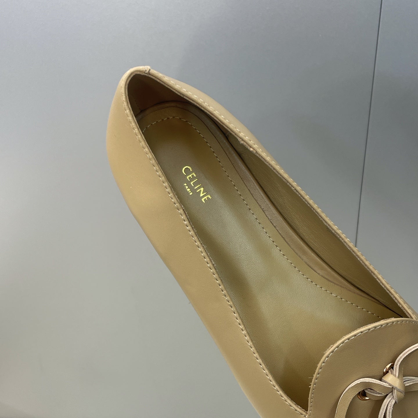 Celine 26s Ballet Flats In Dark Beige Lambskin With Bow