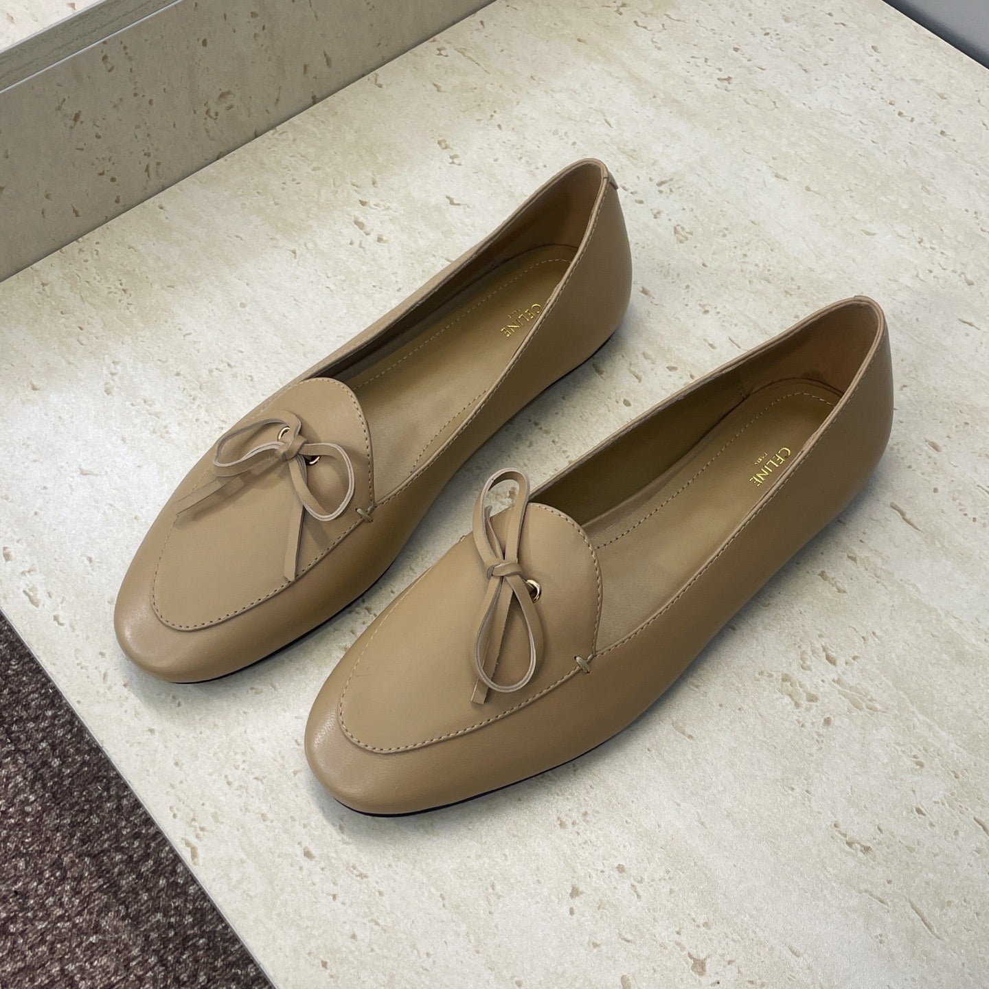 Celine 26s Ballet Flats In Dark Beige Lambskin With Bow