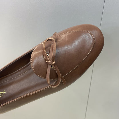 Celine 26s Ballet Flats In Dark Brown Lambskin With Bow