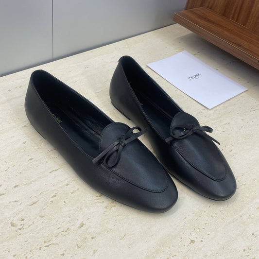 Celine 26s Ballet Flats In Black Lambskin With Bow