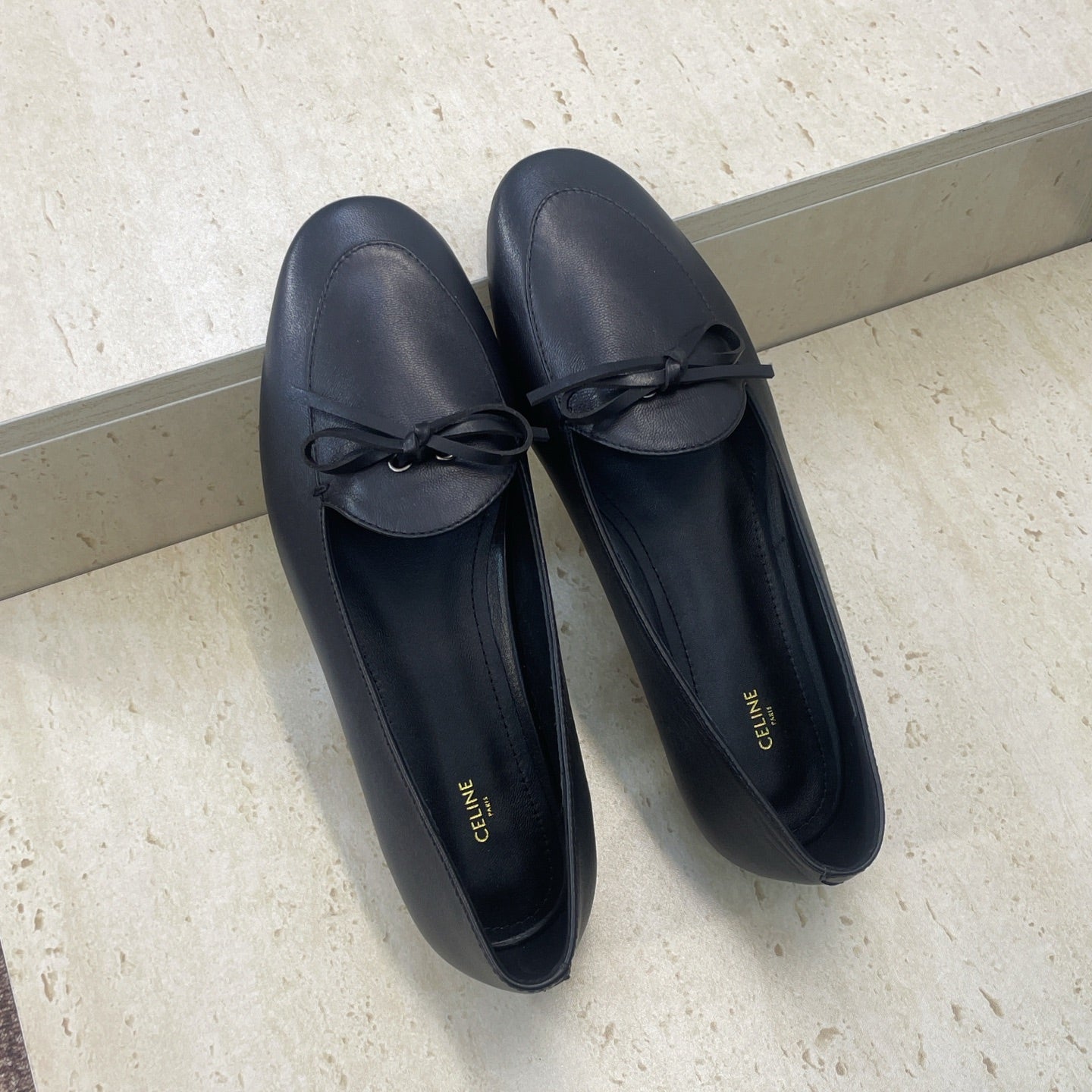 Celine 26s Ballet Flats In Black Lambskin With Bow