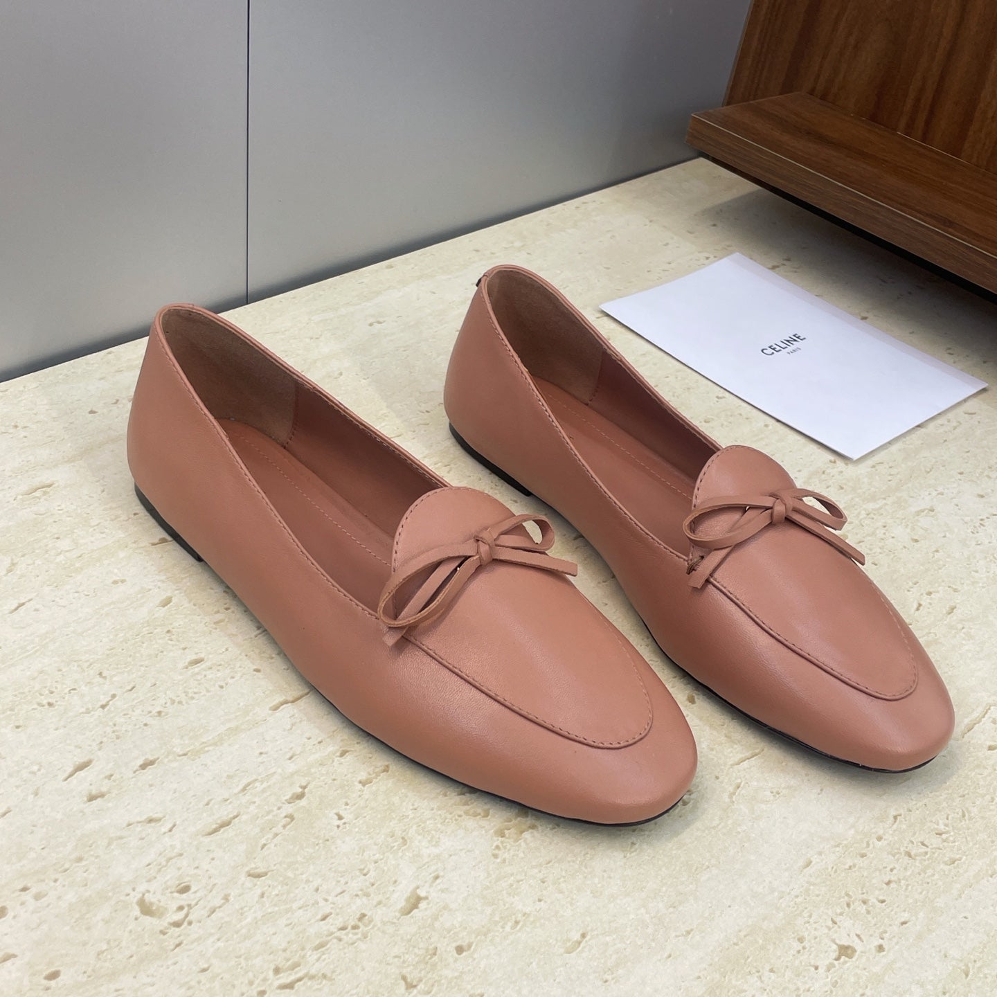 Celine 26s Ballet Flats In Dusty Pink Lambskin With Bow