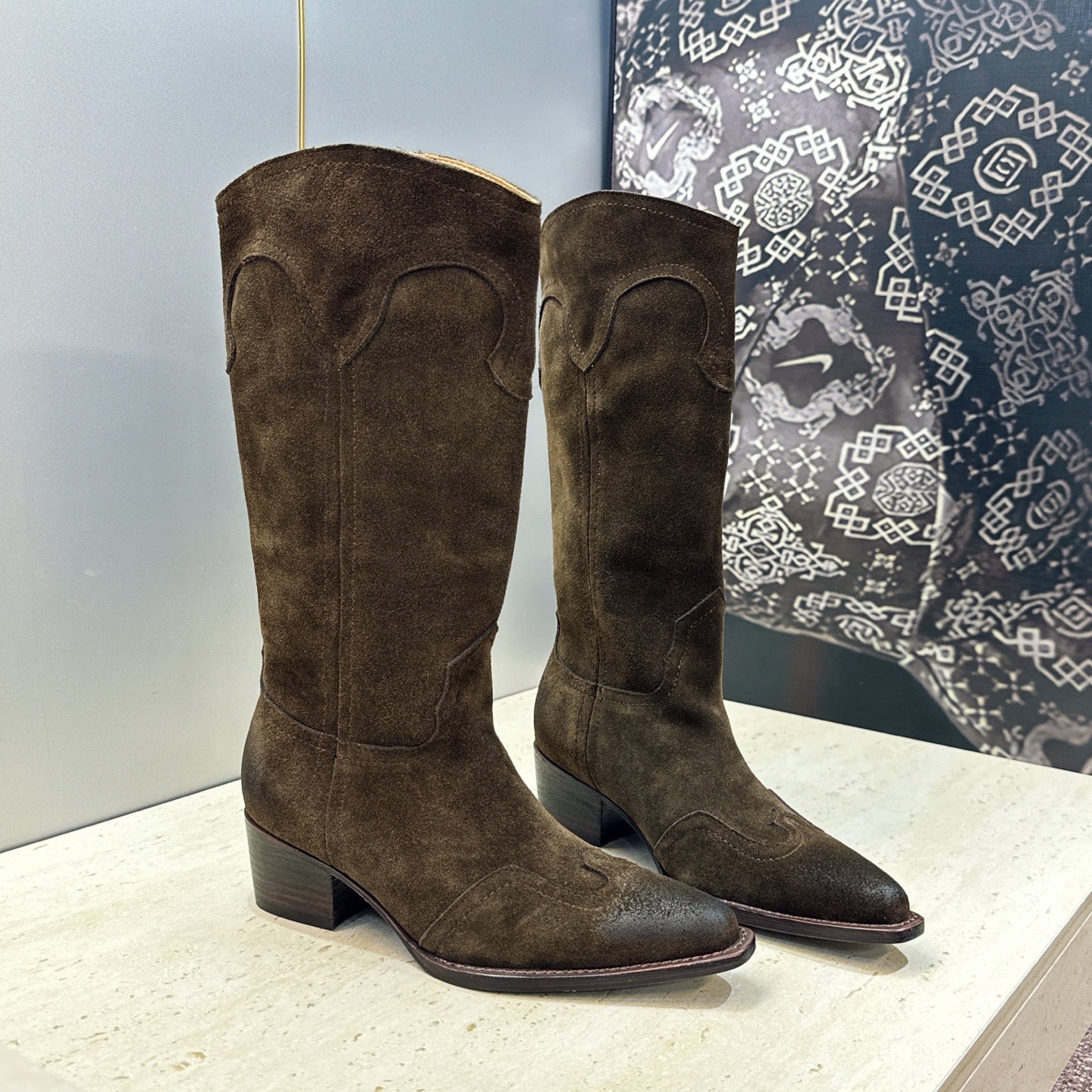 Celine 26s Mid-Calf Boots 4.5cm Brown Suede 959448
