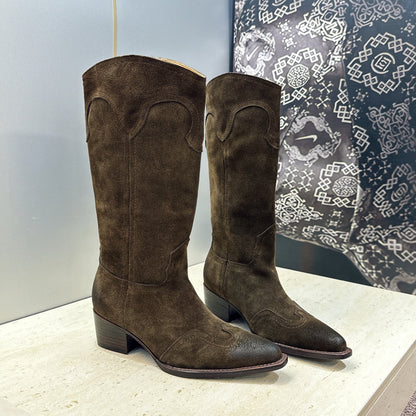 Celine 26s Mid-Calf Boots 4.5cm Brown Suede 959448