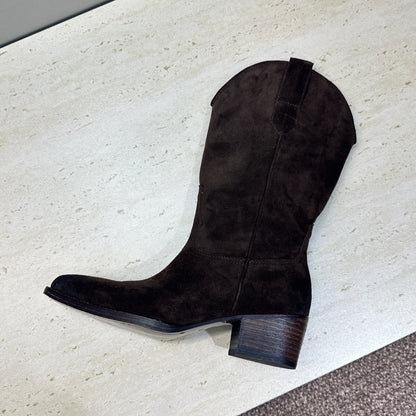 Celine 26s Mid-Calf Boots 4.5cm Brown Suede 959455