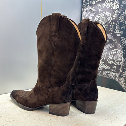 Celine 26s Mid-Calf Boots 4.5cm Brown Suede 959455