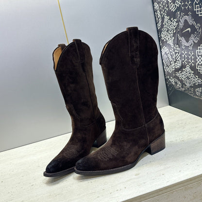 Celine 26s Mid-Calf Boots 4.5cm Brown Suede 959455