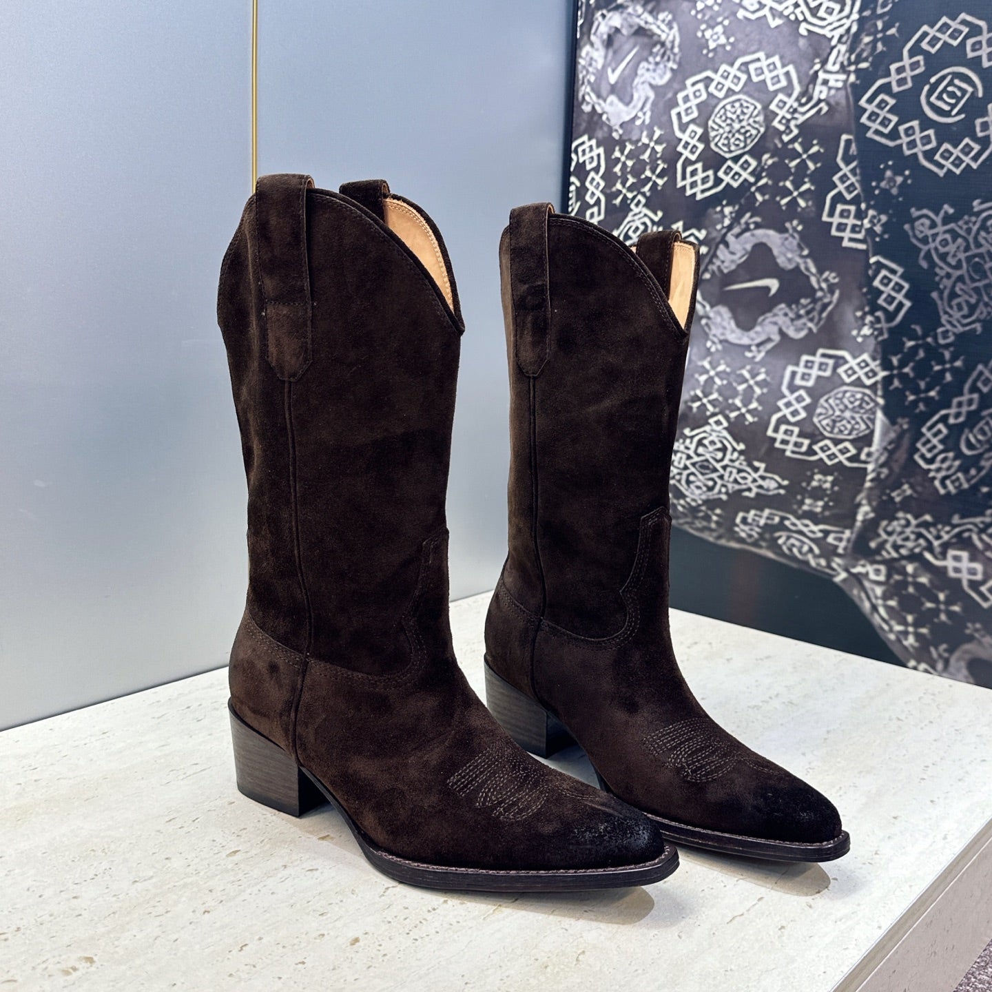 Celine 26s Mid-Calf Boots 4.5cm Brown Suede 959455