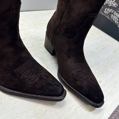 Celine 26s Mid-Calf Boots 4.5cm Brown Suede 959455