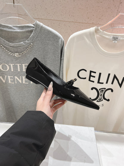 CELINE 25C Ballet Flats Black Patent Leather 236744