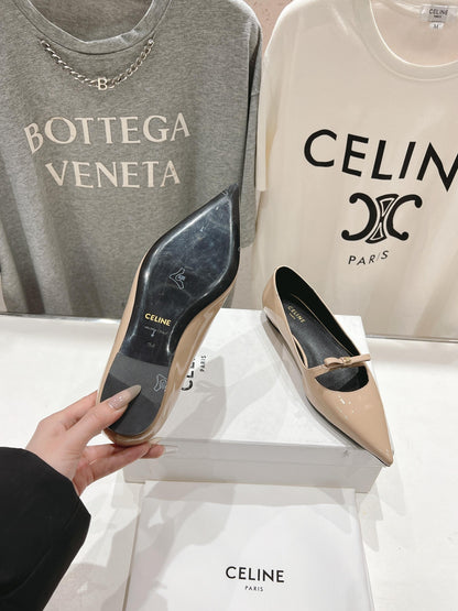 CELINE 25C Ballet Flats Nude Patent Leather 236745