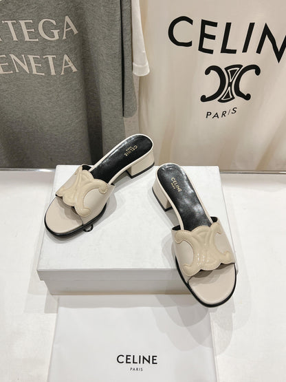 CELINE 25C CLEMENCE MULE WHITE SHEEPSKIN 236749