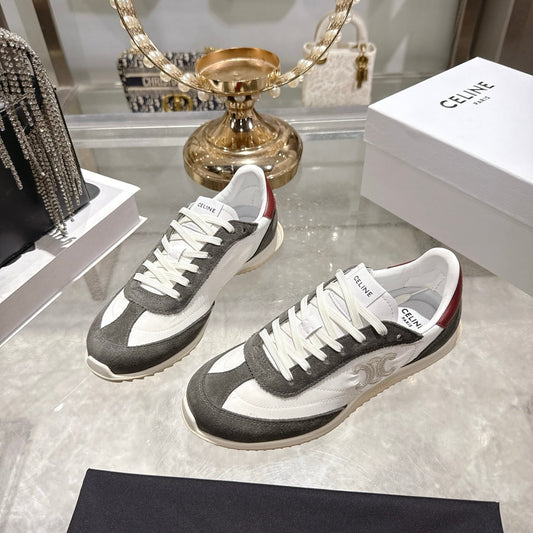 Celine Racer Sneaker Taupe White Suede Fabric 679822
