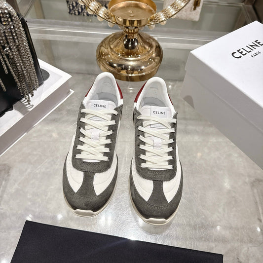 Celine Racer Sneaker Taupe White Suede Fabric 679822