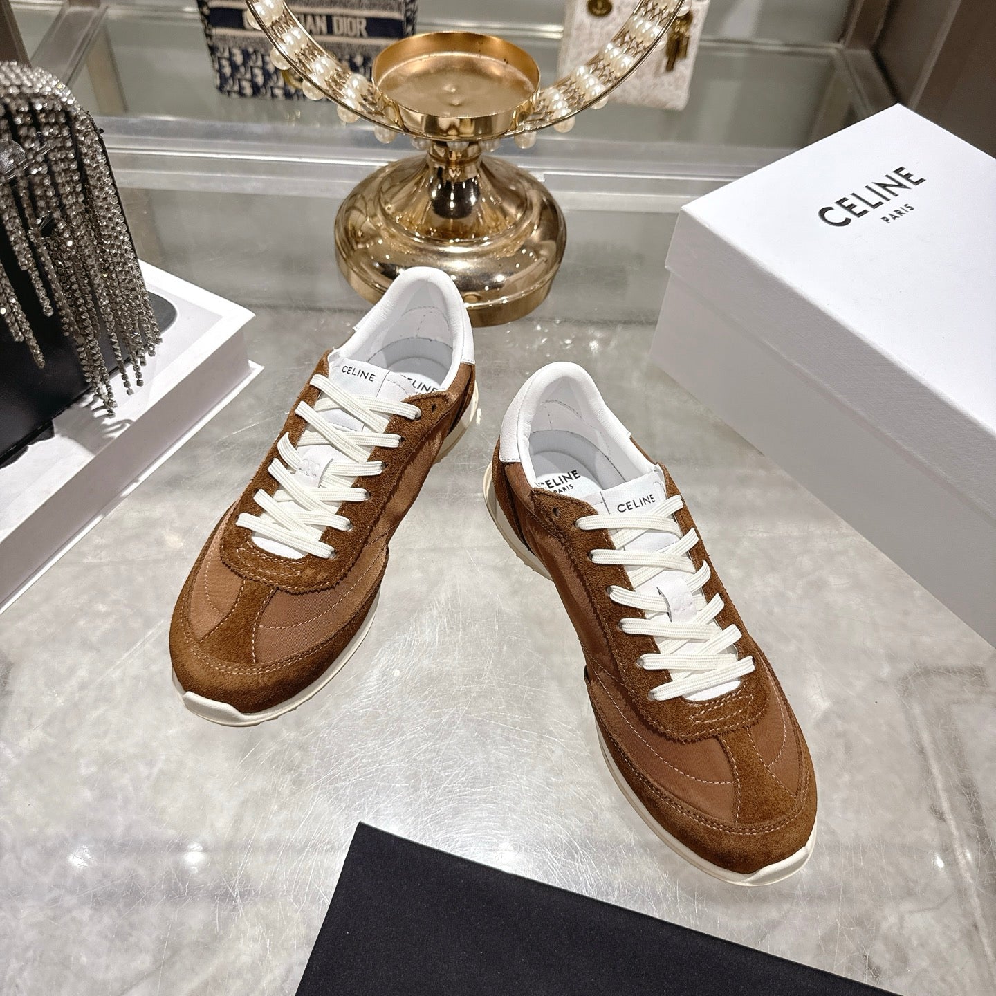 Celine Racer Sneaker Brown Suede Fabric 679819