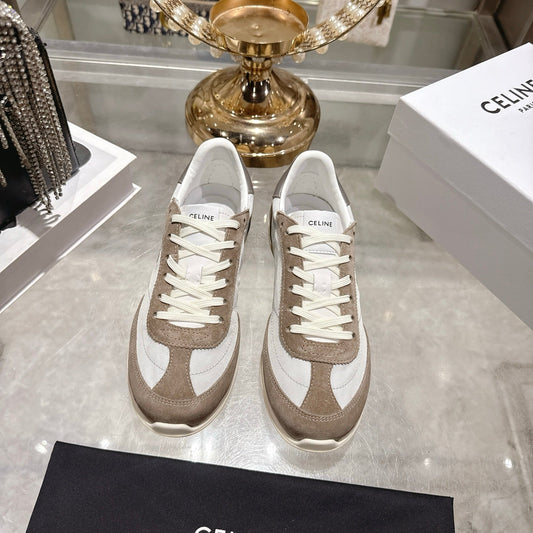 Celine Racer Sneaker Dark Khahi White Suede Fabric 679821