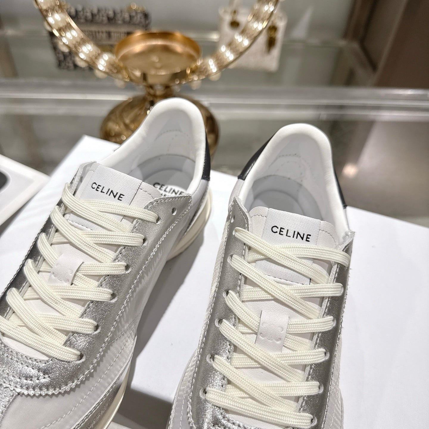 Celine Racer Sneaker Sliver Lambskin Lace 679825