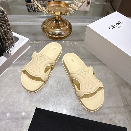 Celine 26s Triomphe Slide Light Beige Sheepskin 679831