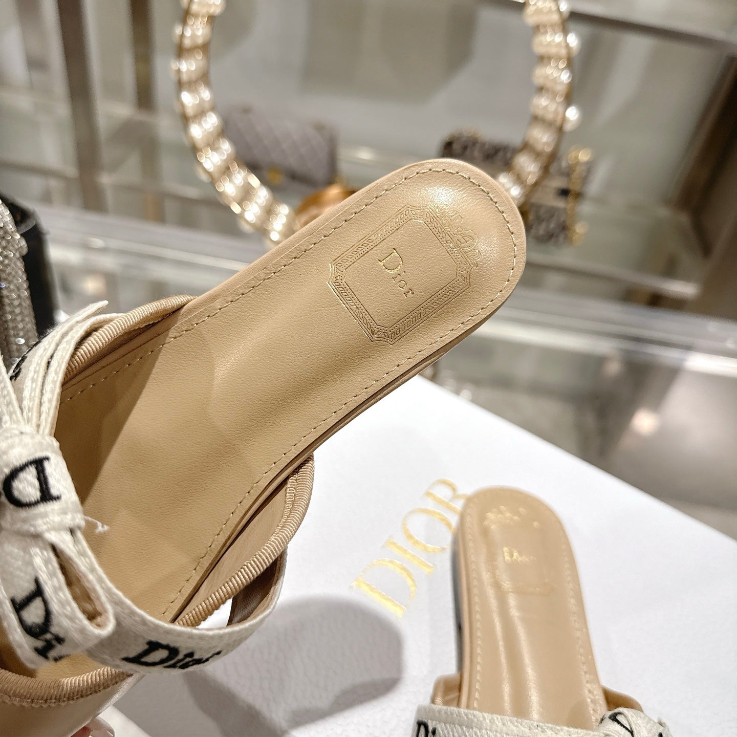 CD 26 Bow Flat Mules Embroidered Sheepskin