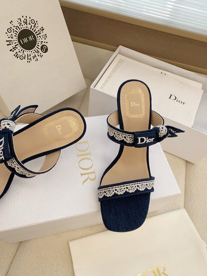 CD 26s High Heel Sandal 100 Navy Blue Canvas Sheepskin  664177