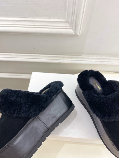 CL 25s Dana Wedge Mule 80mm Black Suede Calfskin & Shearling