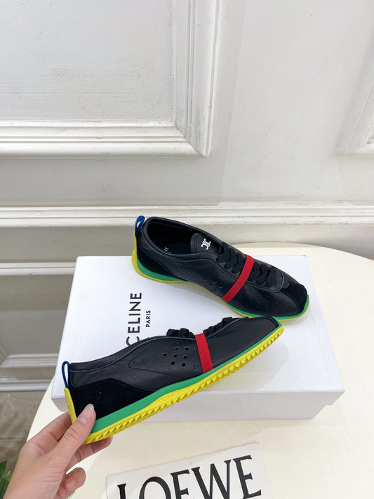 Celine 26s Soft Sneaker Black Green Perforated Lambskin Suede 947586