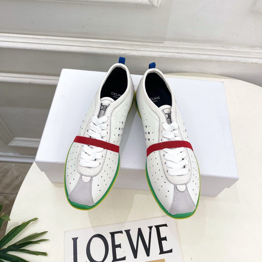 Celine 26s Soft Sneaker White Grey Green Perforated Lambskin Suede 947587