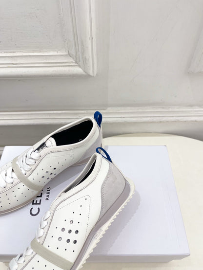 Celine 26s Soft Sneaker Optic White Perforated Lambskin Suede 947589