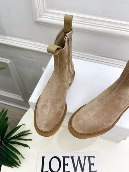Celine 26s Flow Zipped Ankle Boots Khaki Suede 947591