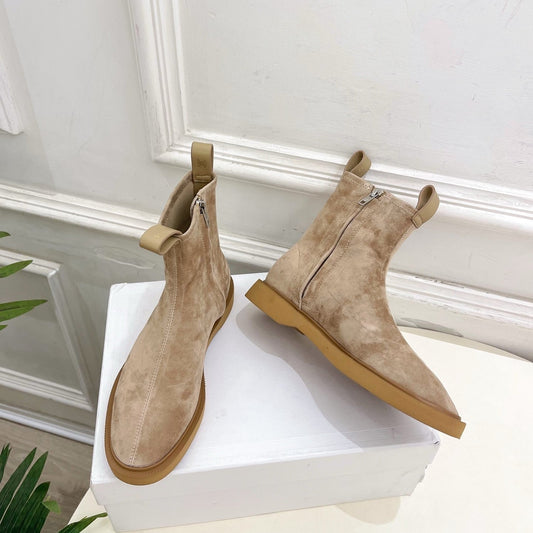 Celine 26s Flow Zipped Ankle Boots Khaki Suede 947591