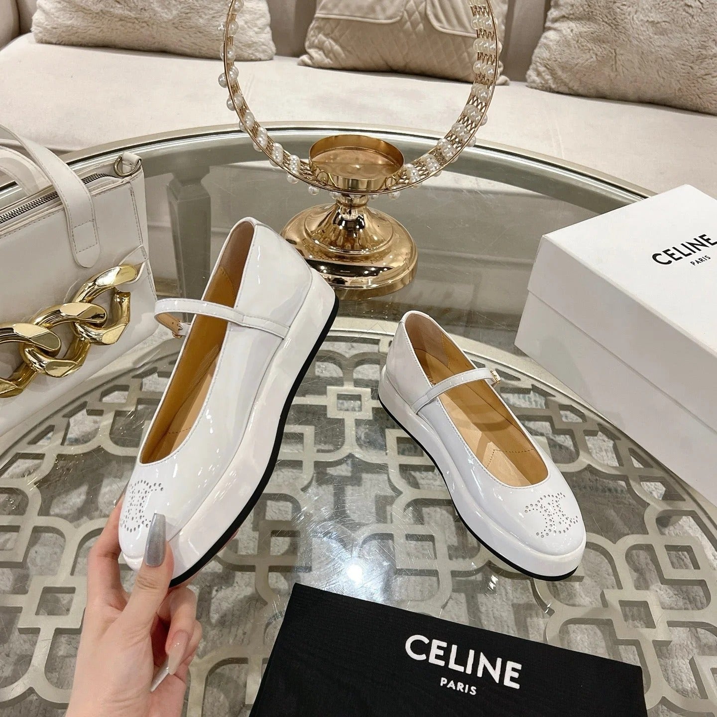Celine 26 Mary-Jane Ballerina Shoes Patent Calfskin 736544