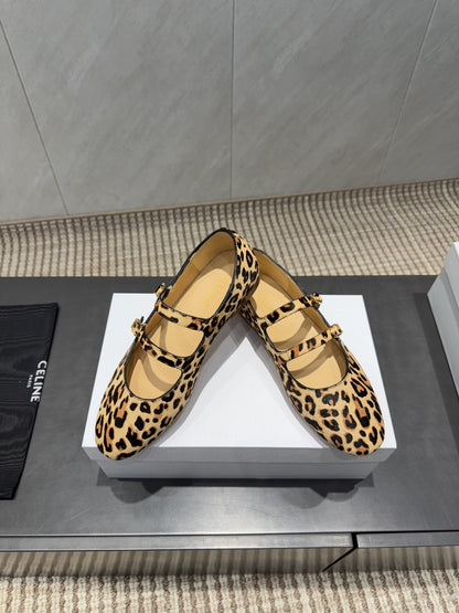 Celine 26 Ballet Flats Leopard Print Suede 614466