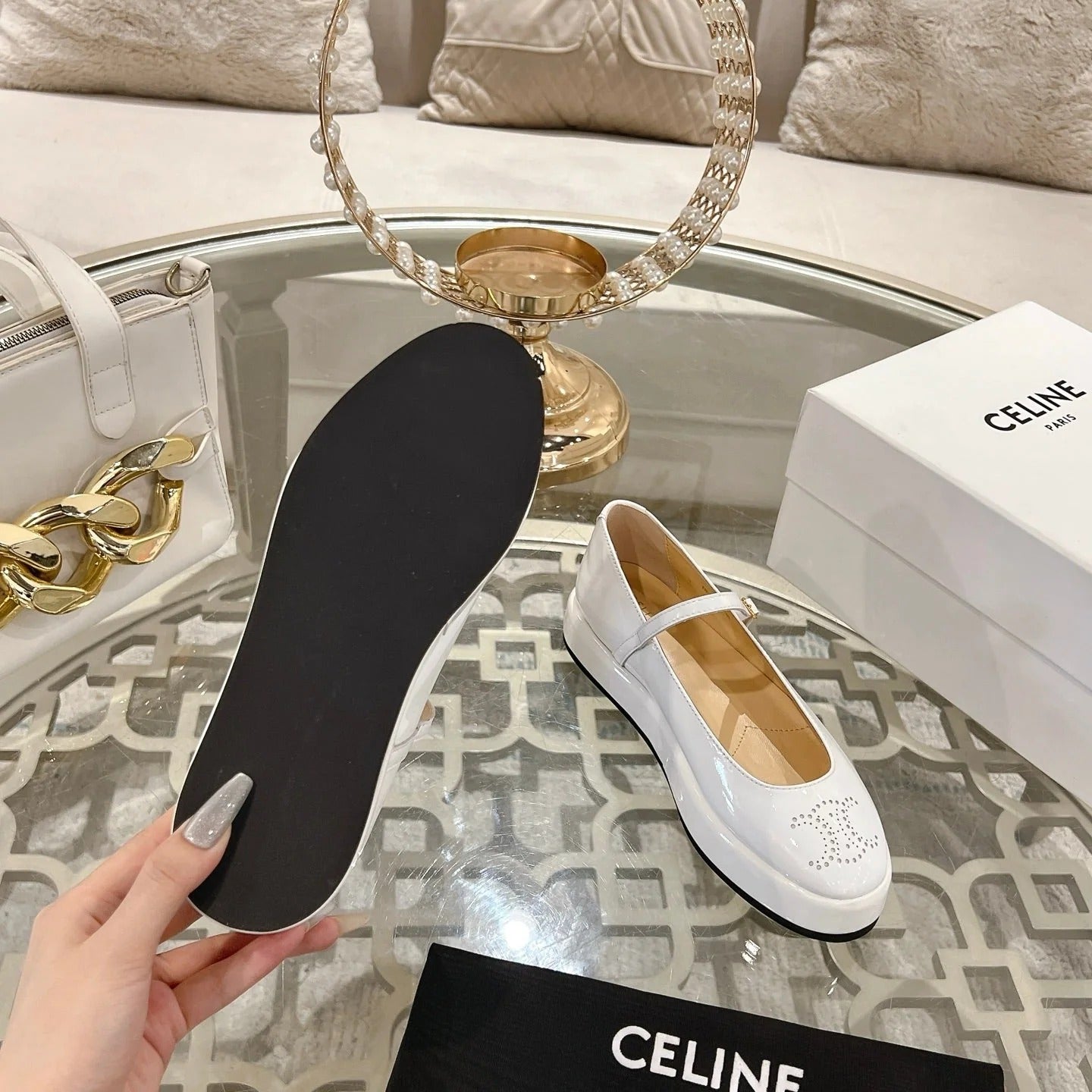 Celine 26 Mary-Jane Ballerina Shoes Patent Calfskin 736544