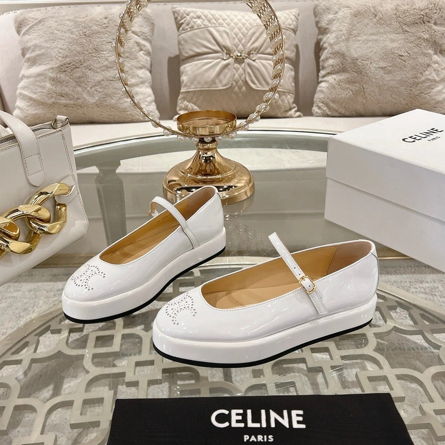 Celine 26 Mary-Jane Ballerina Shoes Patent Calfskin 736544