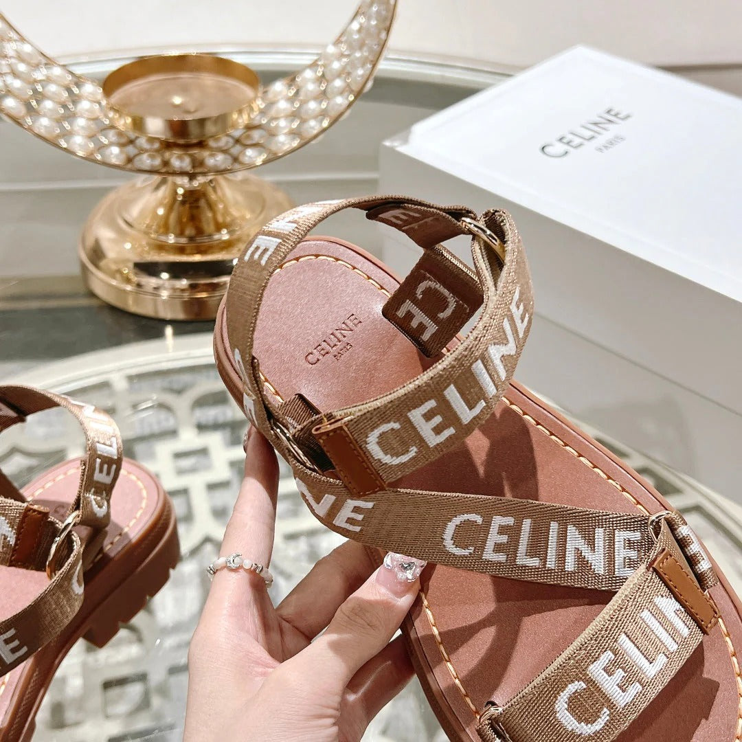 Celine 26 Leo Strappy Sandals Wool Jacquard Leather 736576