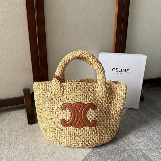 Tote Bag Celine Triomphe 23 In Beige Raffia