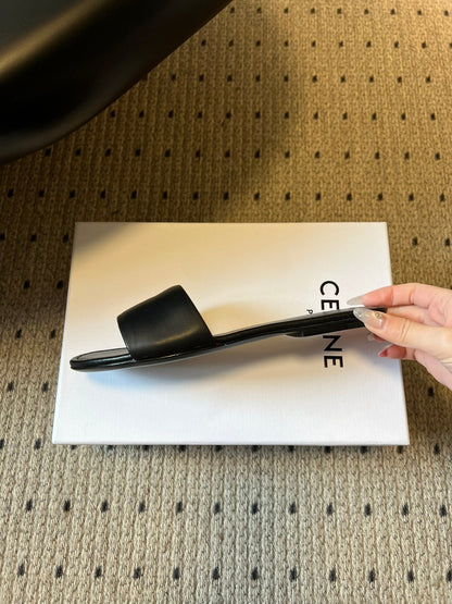 Celine 26 Flat Mule Slippers Black Sheepskin 621528